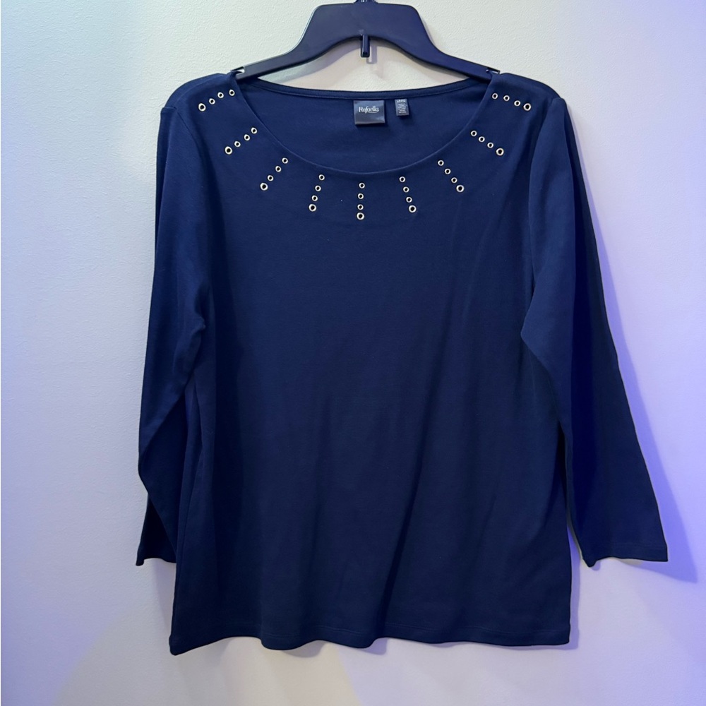 Navy Blue Women's Top with Stud Accents